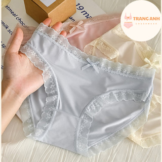 Quần Lót Nữ Lụa Băng Mát Lạnh Phối Ren Hoa Nhỏ Mỏng Nhẹ Kháng Khuẩn Co Giãn Siêu Xinh QL 108