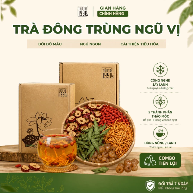 Set Trà Đông Trùng Ngũ Vị Tiệm Trà 1990s trà hoa thảo mộc giúp ngủ ngon, an thần, đẹp da, bồi bổ khí huyết