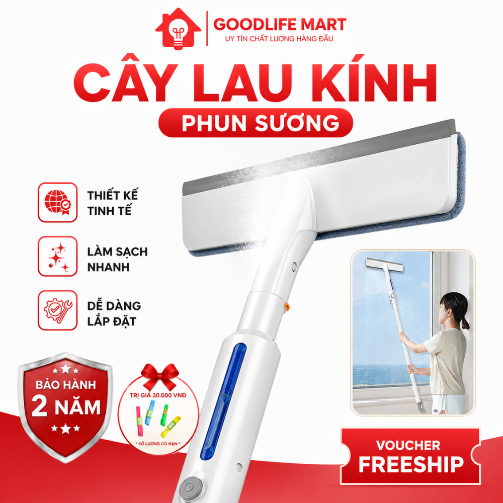 Cây lau kính 3 trong 1, có phun sương, gạt nước, tay cầm bằng thép không rỉ sơn tĩnh điện đầu lau silicol