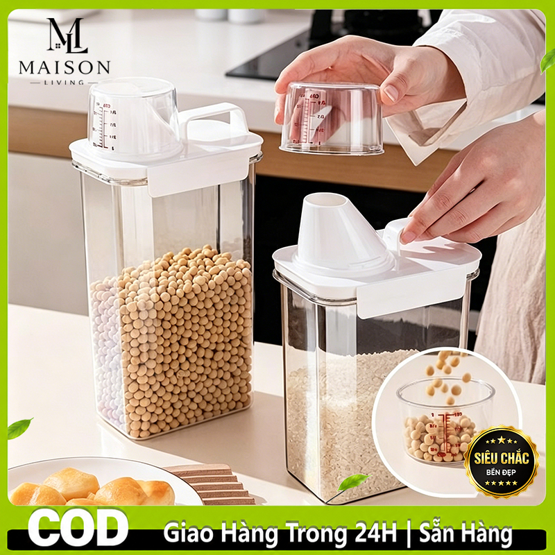 🔥Hỏa Tốc 2H🔥Bình Nhựa Đựng Ngũ Cốc, Hũ Đựng Gạo,Hộp Đựng Hạt Có Cốc Đong, Dung Tích,Nhựa PP An Toàn,Chống Ẩm Mốc