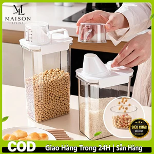 🔥Hỏa Tốc 2H🔥Bình Nhựa Đựng Ngũ Cốc, Hũ Đựng Gạo,Hộp Đựng Hạt Có Cốc Đong, Dung Tích,Nhựa PP An Toàn,Chống Ẩm Mốc
