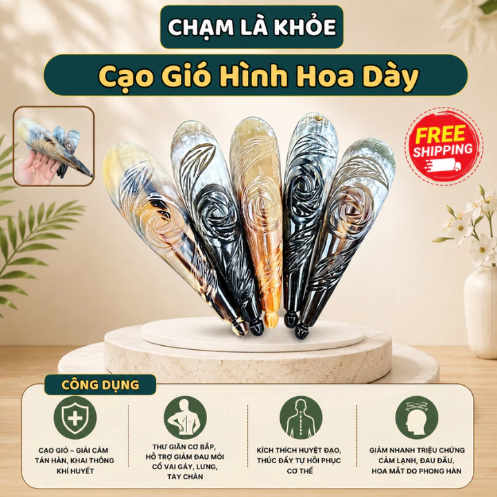 ỐNG CẠO GIÓ HÌNH HOA – THUYỀN CẠO GIÓ BẰNG SỪNG – DỤNG CỤ DIỆN CHẨN CHÍNH HÃNG
