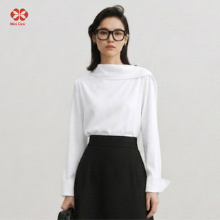 (Xả) Áo sơ mi lụa satin mỏng nhẹ, màu trắng tinh, form rộng vừa thon gọn, cổ cách điệu nữ tính Mini Cica SM001