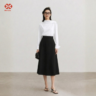 (Xả) Áo sơ mi lụa satin mỏng nhẹ, màu trắng tinh, form rộng vừa thon gọn, cổ cách điệu nữ tính Mini Cica SM001