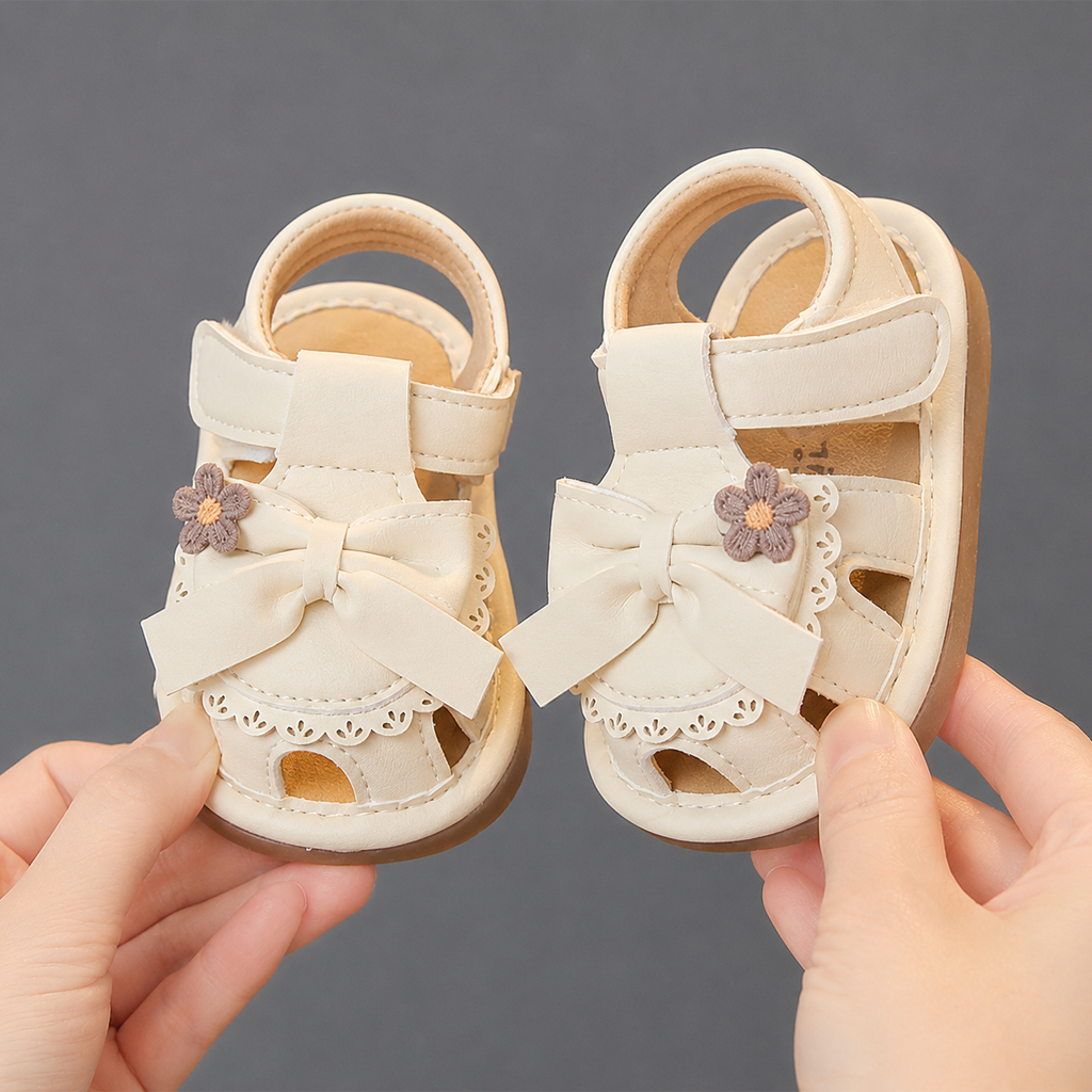 Dép Trẻ Em Tập Đi Có Còi Kidudids Nơ Hoa Cao Cấp Sandal Mềm Nhẹ Chống Trơn Size 16-20