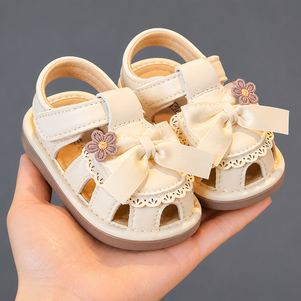 Dép Trẻ Em Tập Đi Có Còi Kidudids Nơ Hoa Cao Cấp Sandal Mềm Nhẹ Chống Trơn Size 16-20
