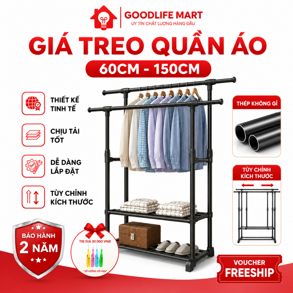 Giá treo quần áo, giá phơi đồ cao cấp, chất liệu thép phủ sơn tĩnh điện, chịu tải tốt đa năng, tiện lợi