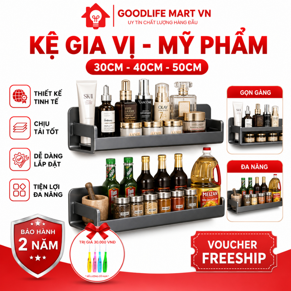 Kệ đựng đồ nhà bếp, kệ gia vị, kệ đựng đồ mỹ phẩm, chất liệu thép không gỉ phủ sơn tĩnh điện, đa năng tiện lợi