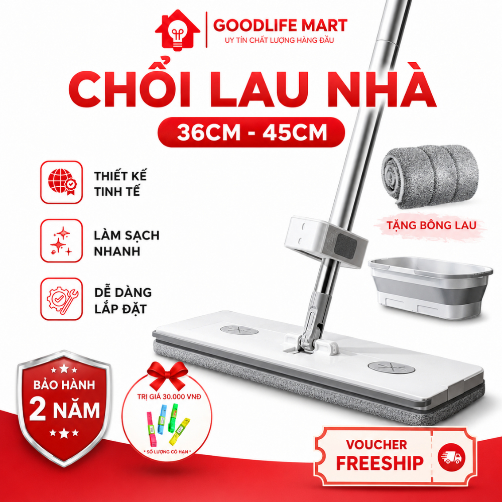Chổi lau nhà xoay 360 độ, chổi lau nhà đa năng tay cầm thép không gỉ, nhựa ABS, tặng kèm 2 bông lau