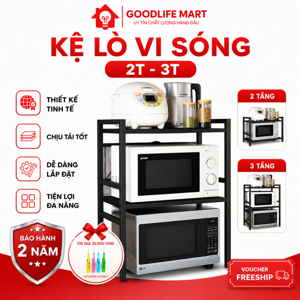 Kệ Để Đồ Nhà Bếp, Kệ Lò Vi Sóng có thể điều chỉnh kích thước 2/3 tầng, Kệ Để Lò Vi Sóng, chịu lực tốt, bảo hành 12 tháng