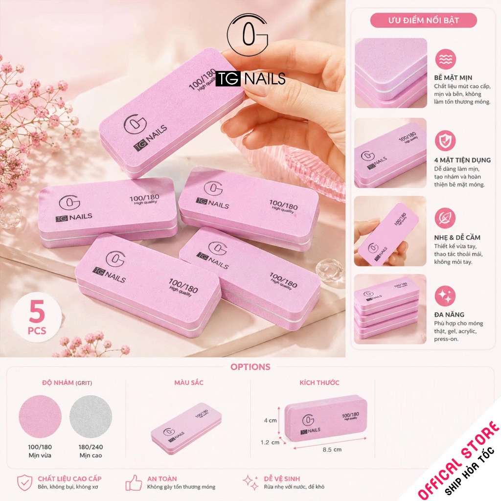 Combo 5 phao vuông TG độ nhám 100/180 chuyên mài mịn bề mặt móng