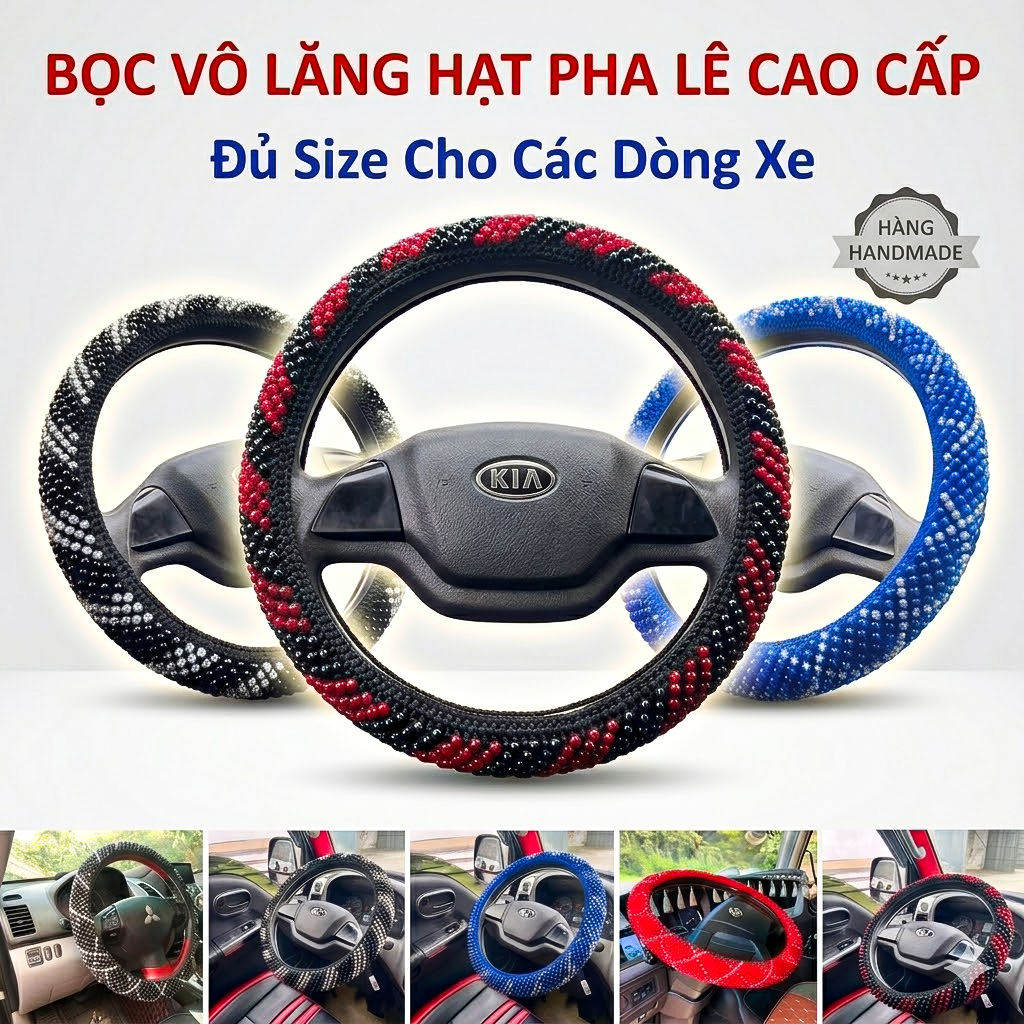Bọc vô lăng xe con, xe tải, xe khách bằng Hạt cườm Hàn Quốc cao cấp thoáng khí chống mồ hôi tay đủ size cho các dòng xe