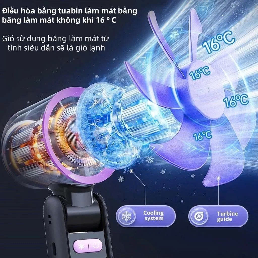Quạt Tích Điện Mini K801 Pin 4000mAh, Làm Mát Mạnh Mẽ Màn Hình LED Thông Minh Tặng Kèm Dây Đeo Cổ
