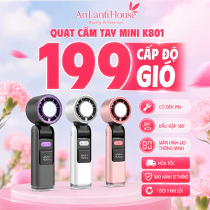Quạt Tích Điện Mini K801 Pin 4000mAh, Làm Mát Mạnh Mẽ Màn Hình LED Thông Minh Tặng Kèm Dây Đeo Cổ