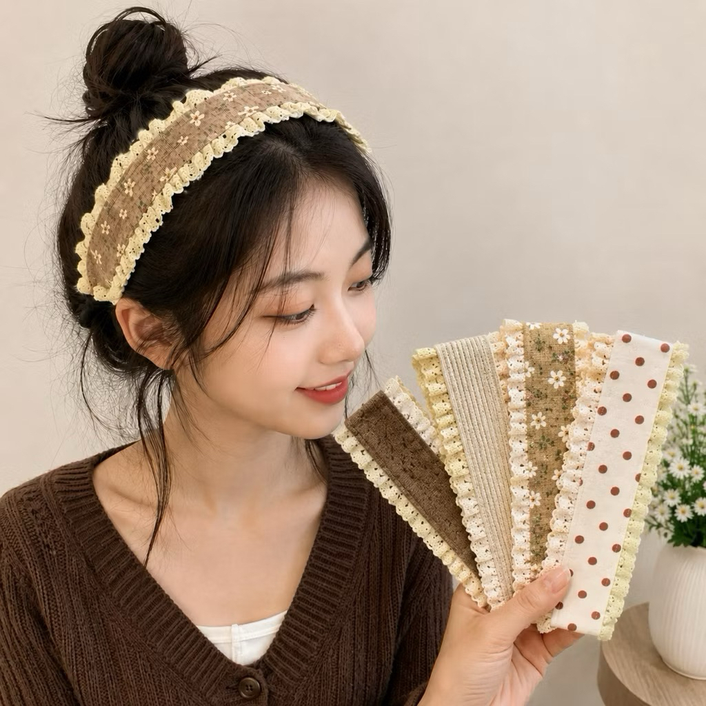 Dán Mái Viền Ren Vintage | Miếng Dán Tóc Tone Nâu Siêu Xinh Kiểu Dáng Basic 🎀