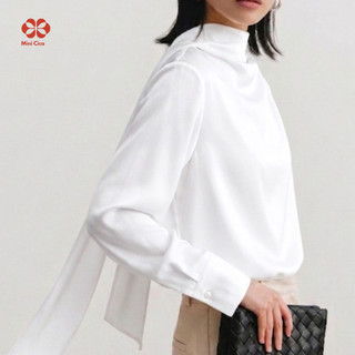 (Xả) Áo sơ mi lụa satin mỏng nhẹ, màu trắng tinh, form rộng vừa thon gọn, cổ cách điệu nữ tính Mini Cica SM001