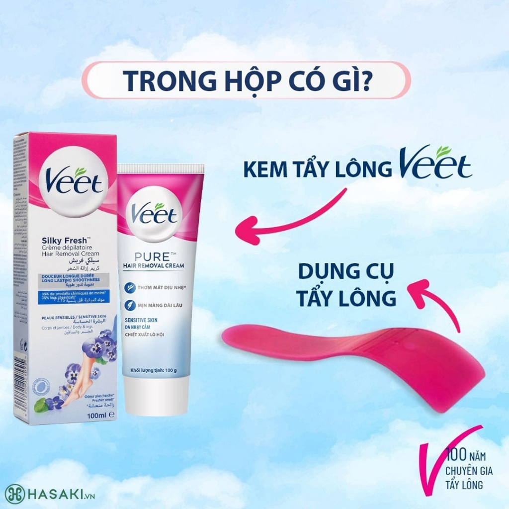 Kem Tẩy Lông Veet Silk & Fresh Crème Nhẹ Dịu An Toàn Loại Bỏ Lông Mịn Màng Tức Thì 100ML