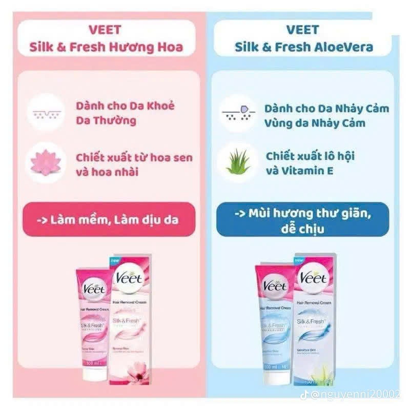 Kem Tẩy Lông Veet Silk & Fresh Crème Nhẹ Dịu An Toàn Loại Bỏ Lông Mịn Màng Tức Thì 100ML