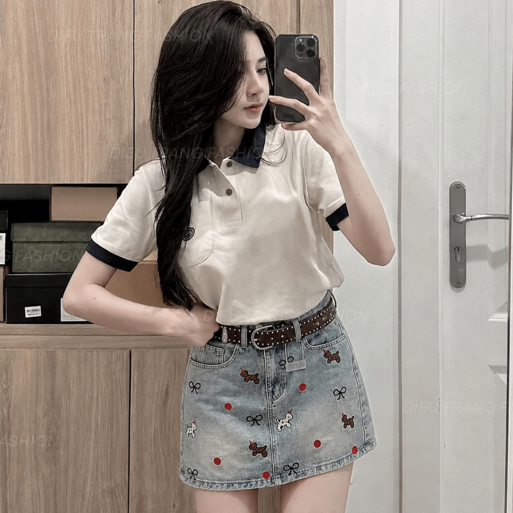 Chân Váy Ngắn Chữ A Cạp Cao Bigsize Chất Jean Mềm Mại Thêu Họa Tiết Ngựa DIEUTRANG_FASHION QC2119