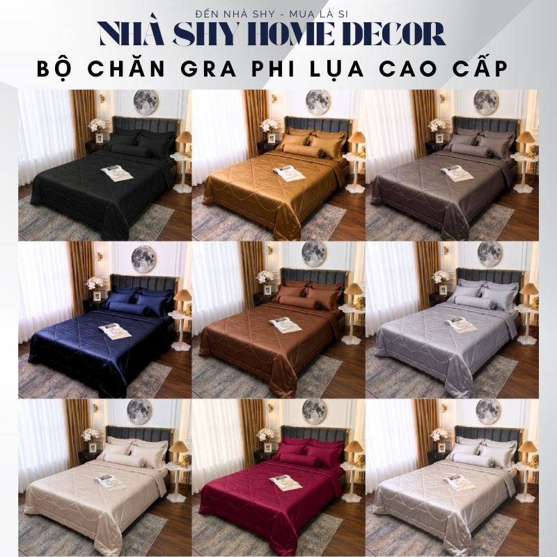 Bộ Chăn Ga Gối Phi Lụa Hàng Cao Cấp - Bộ 5 Món Và 4 món - Nhà Shy Home Decor