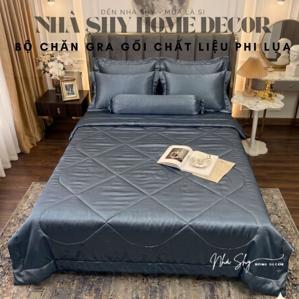Bộ Chăn Ga Gối Phi Lụa Hàng Cao Cấp - Bộ 5 Món Và 4 món - Nhà Shy Home Decor