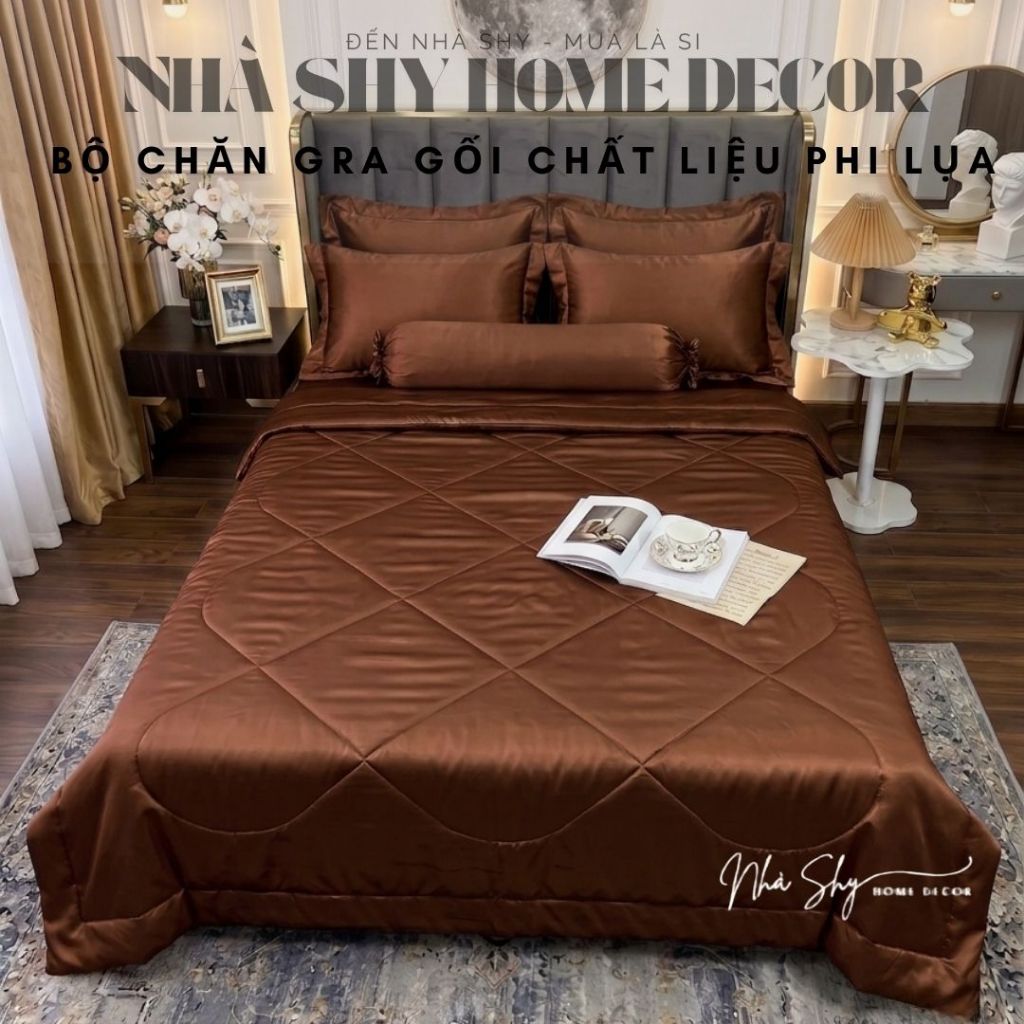 Bộ Chăn Ga Gối Phi Lụa Hàng Cao Cấp - Bộ 5 Món Và 4 món - Nhà Shy Home Decor