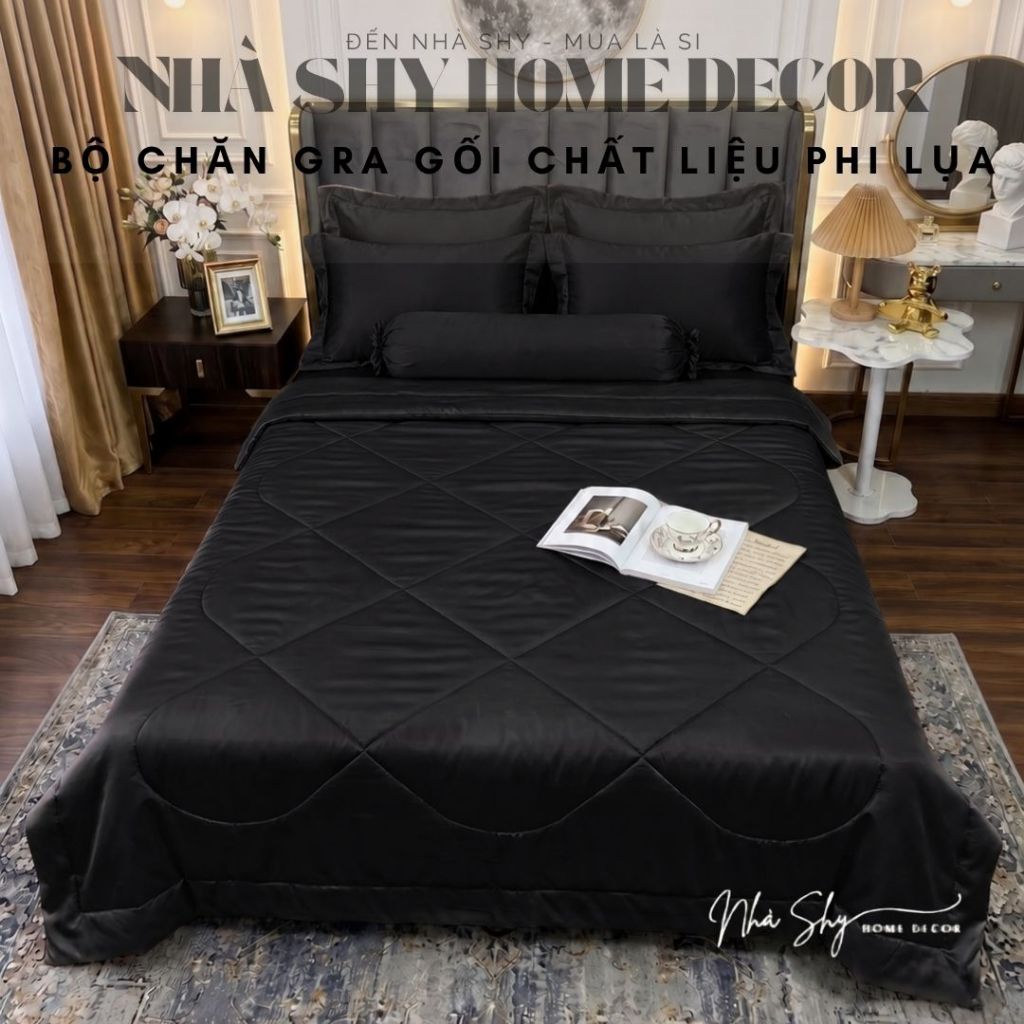 Bộ Chăn Ga Gối Phi Lụa Hàng Cao Cấp - Bộ 5 Món Và 4 món - Nhà Shy Home Decor