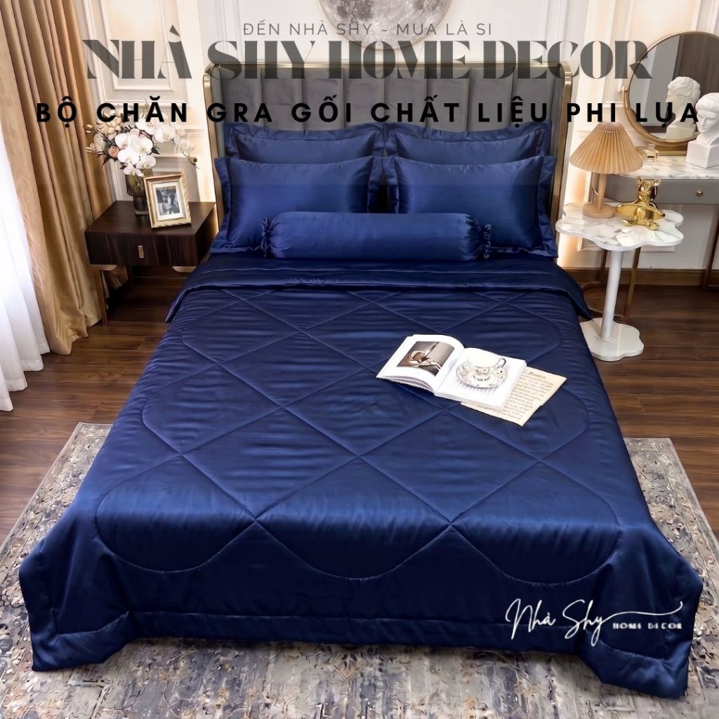 Bộ Chăn Ga Gối Phi Lụa Hàng Cao Cấp - Bộ 5 Món Và 4 món - Nhà Shy Home Decor