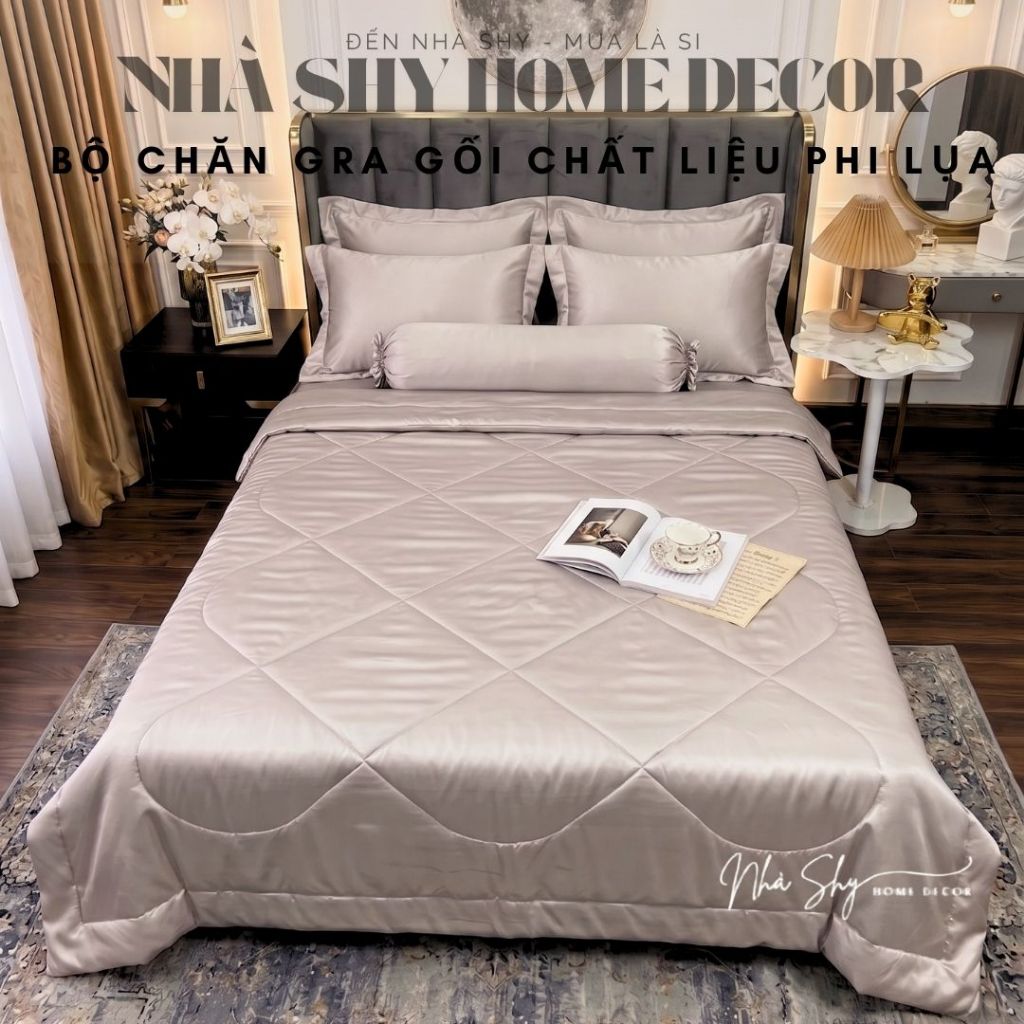 Bộ Chăn Ga Gối Phi Lụa Hàng Cao Cấp - Bộ 5 Món Và 4 món - Nhà Shy Home Decor