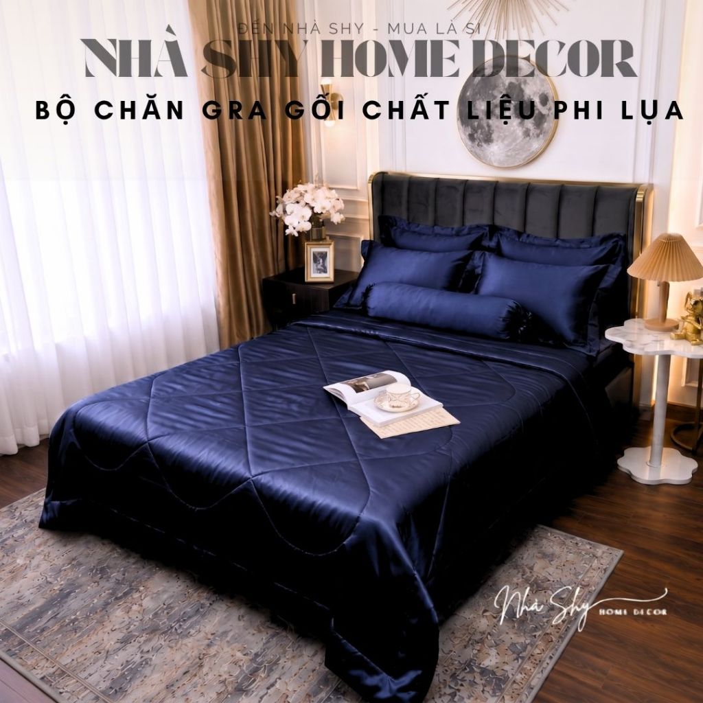 Trọn Bộ Gra Phi Lụa Bóng Cao Cấp - Bộ Gra Chất Mát Mịn 4 Món Và 5 Món - Nhà Shy Home Decor