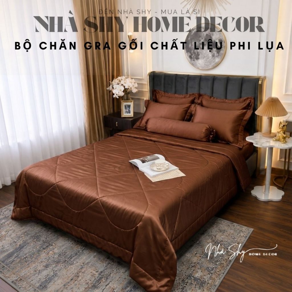 Trọn Bộ Gra Phi Lụa Bóng Cao Cấp - Bộ Gra Chất Mát Mịn 4 Món Và 5 Món - Nhà Shy Home Decor