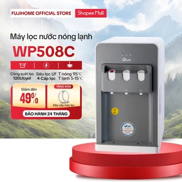Máy lọc nước nóng lạnh để bàn Nhập Khẩu FUJIHOME 4 cấp lõi lọc, bình lọc nước 2- 3 vòi mini lạnh Block uống trực tiếp