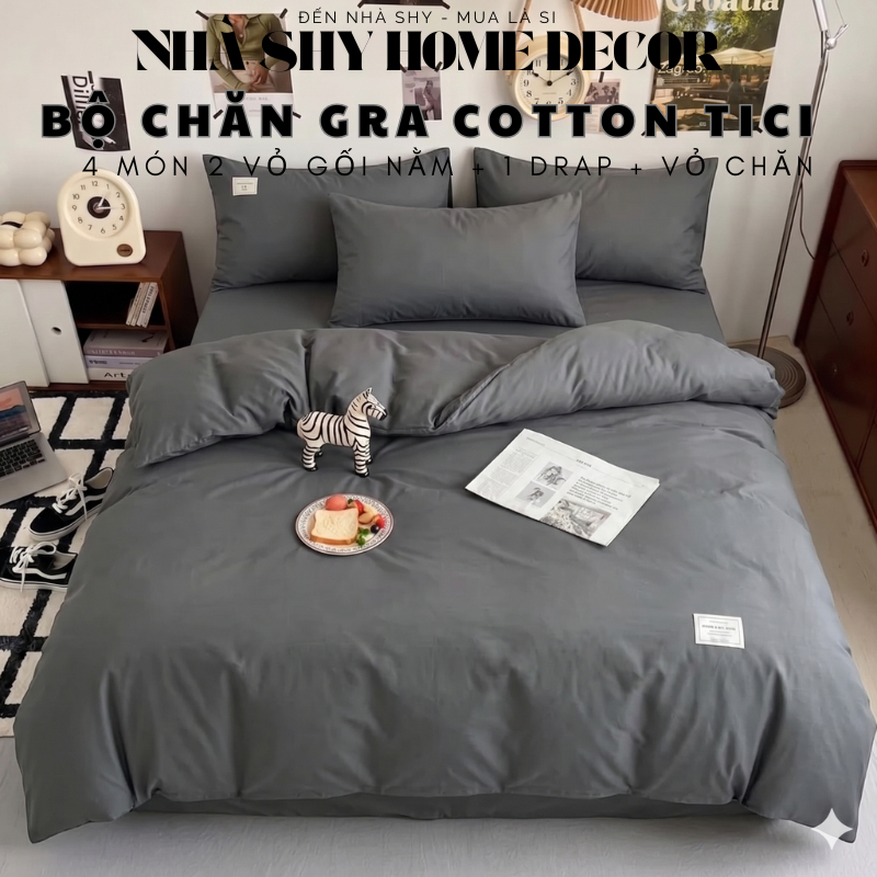 Bộ Chăn Ga Gối Cotton Tici Set 4 Món Vỏ Chăn Gra Gối - Vỏ Chăn Không Kèm Ruột - Nhà Shy Home Decor