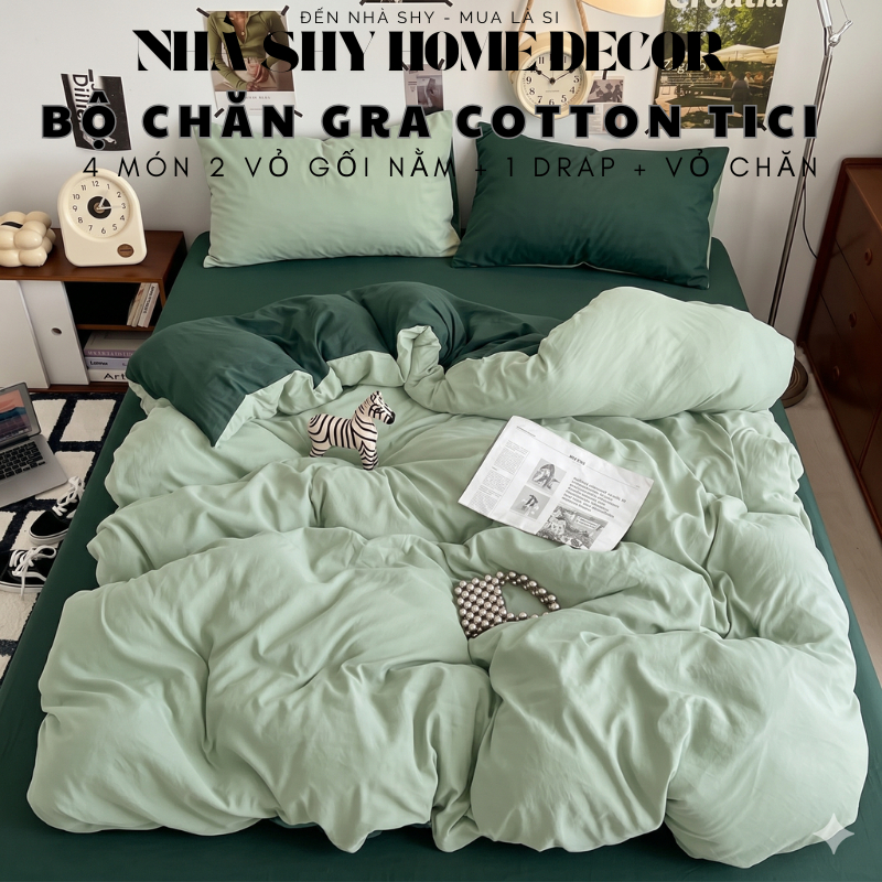 Bộ Chăn Ga Gối Cotton Tici Set 4 Món Vỏ Chăn Gra Gối - Vỏ Chăn Không Kèm Ruột - Nhà Shy Home Decor