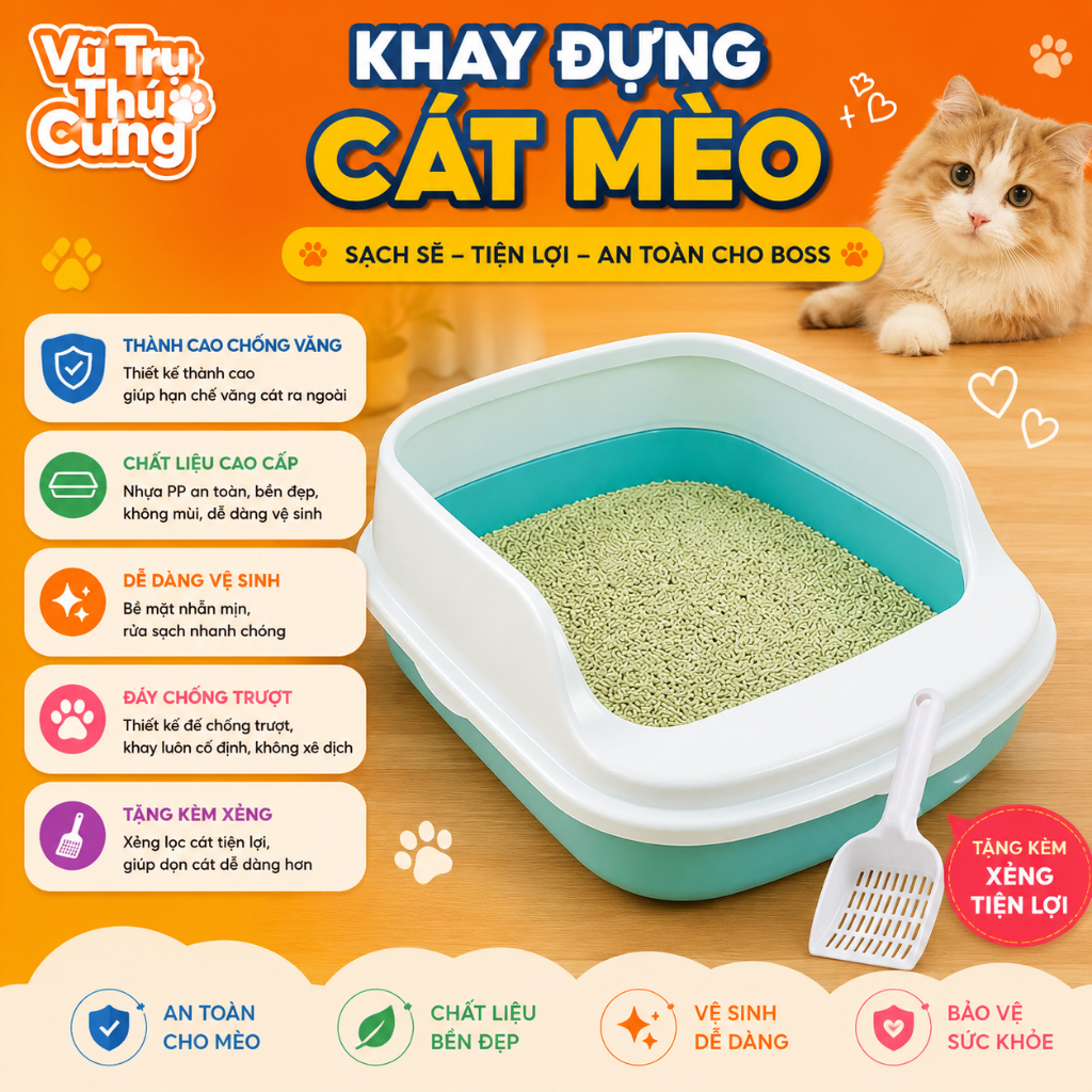 Khay vệ sinh cho Mèo size 30x40cm tặng xẻng xúc phân
