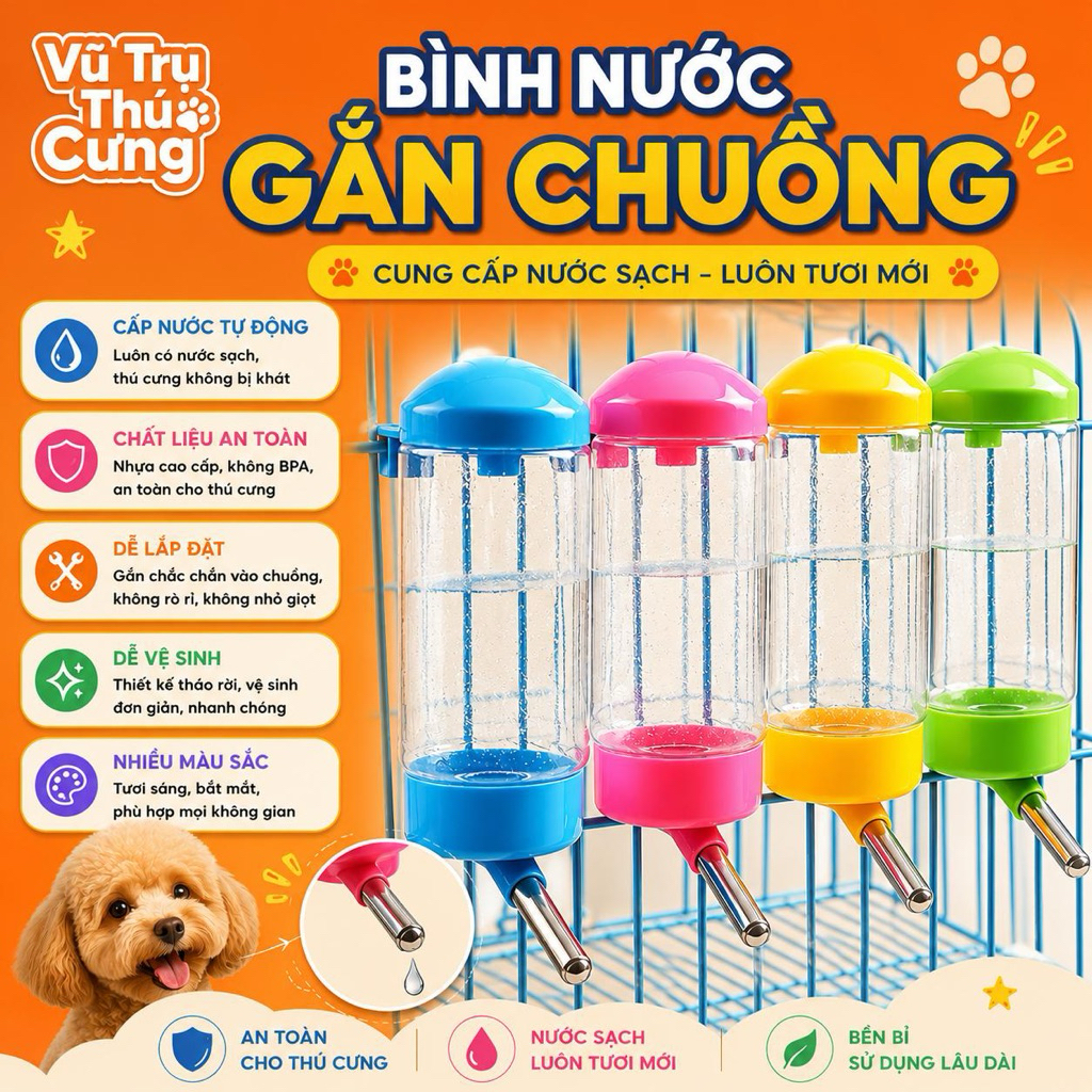 Bính nước gắn chuồng Chó Mèo tiện lợi 400ml