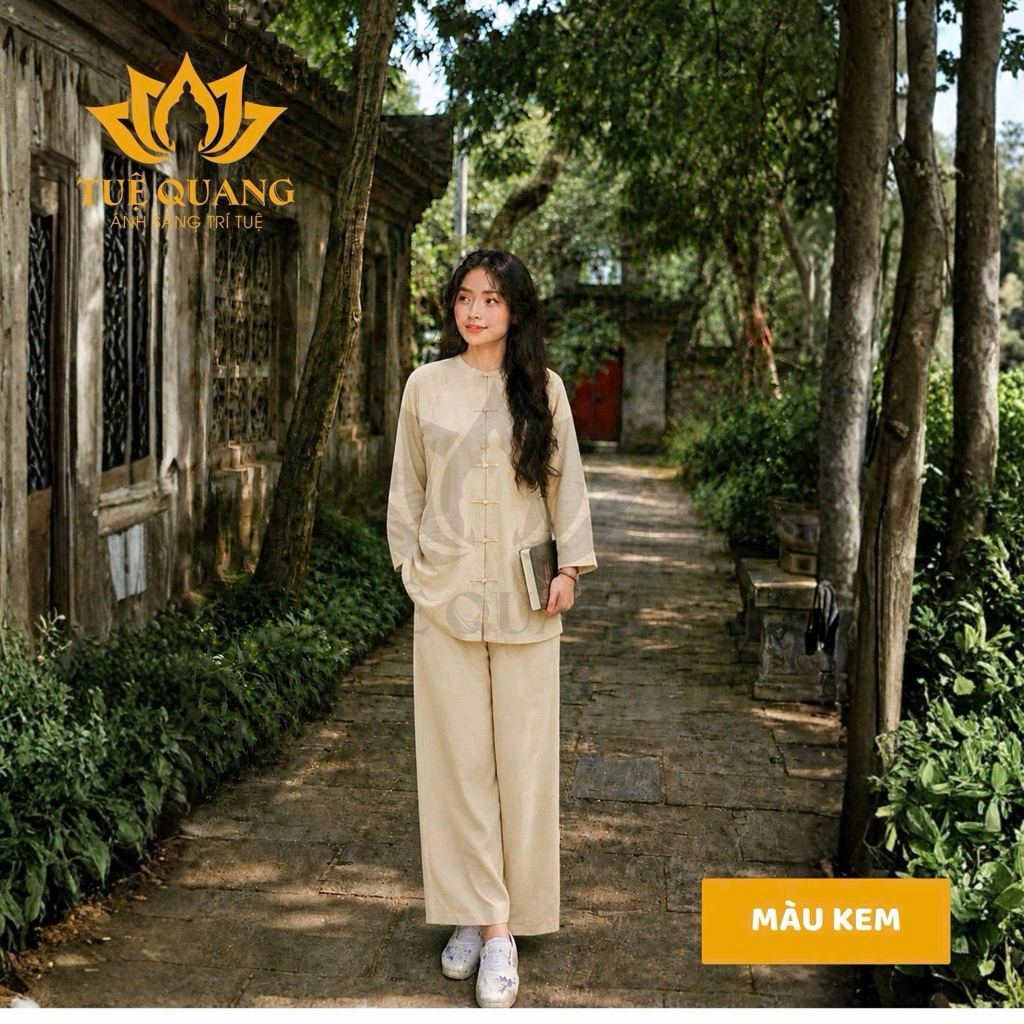 PHÁP PHỤC  BÀ BA PHẬT TỬ TÀ NGẮN dáng rộng, vải Linen HÀN cao cấp loại 1 mịn mát - Đồ lam đi chùa