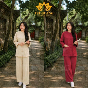 PHÁP PHỤC BÀ BA PHẬT TỬ TÀ NGẮN dáng rộng, vải Linen HÀN cao cấp loại 1 mịn mát - Đồ lam đi chùa