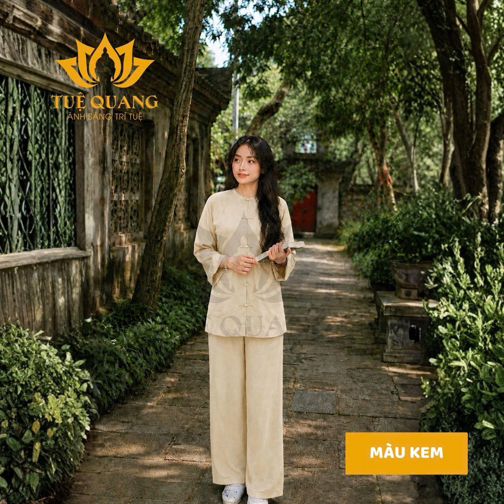 PHÁP PHỤC  BÀ BA PHẬT TỬ TÀ NGẮN dáng rộng, vải Linen HÀN cao cấp loại 1 mịn mát - Đồ lam đi chùa
