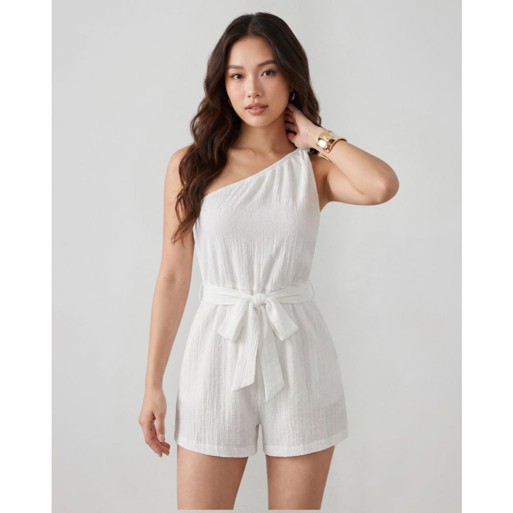 [BS] JS Jumpsuit SHI Nữ Cổ Lệch Vai Quyến Rũ Thắt Nơ Eo Form Quần Ống Rộng