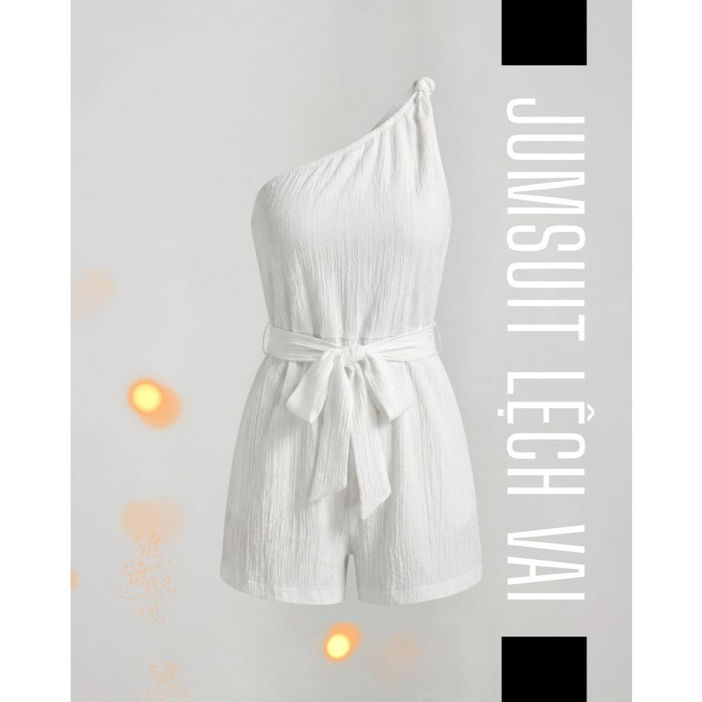[BS] JS Jumpsuit SHI Nữ Cổ Lệch Vai Quyến Rũ Thắt Nơ Eo Form Quần Ống Rộng