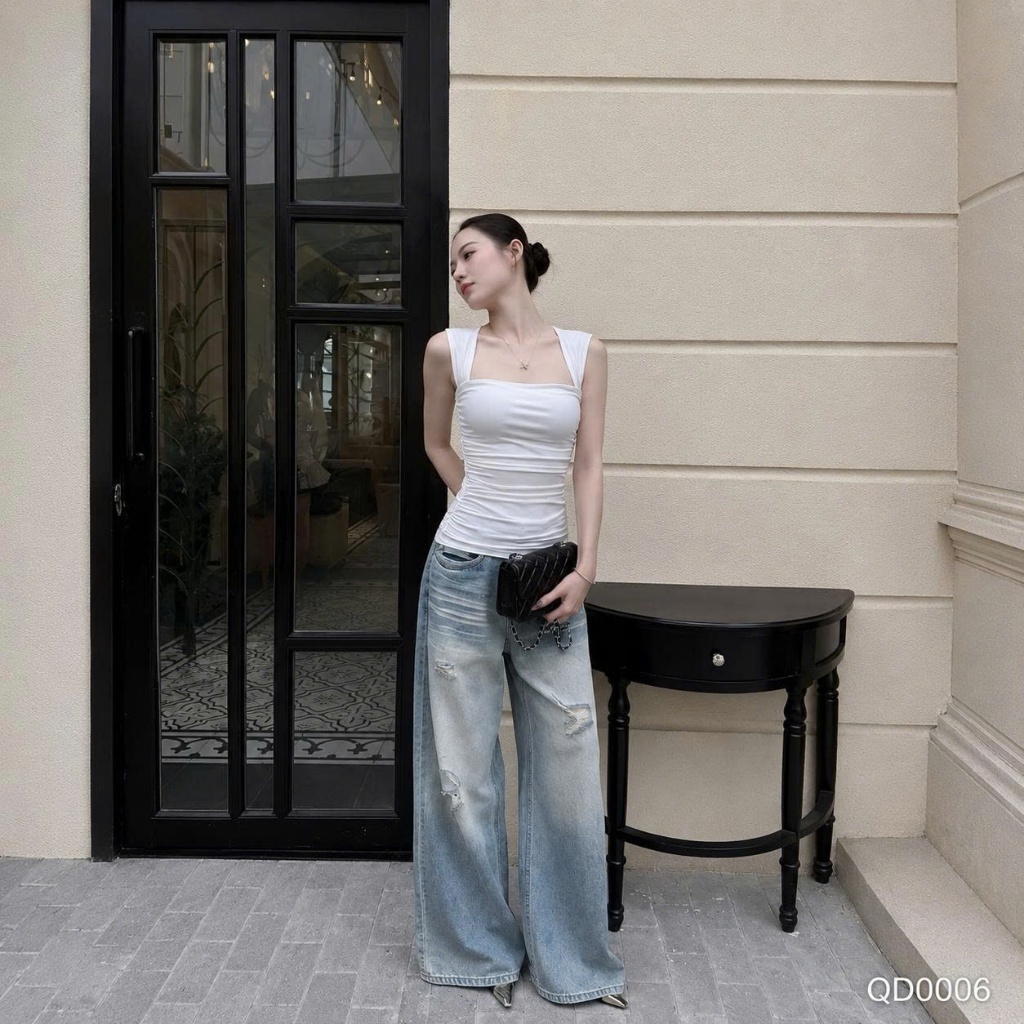 Quần dài jean denim bò ống suông rách bạc Mía QCCC QCL1 QD0006 #2260