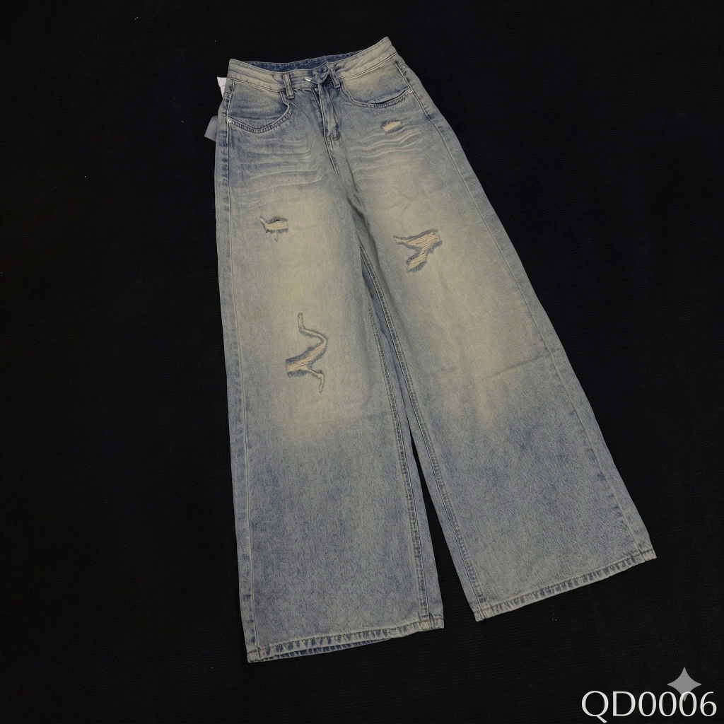 Quần dài jean denim bò ống suông rách bạc Mía QCCC QCL1 QD0006 #2260