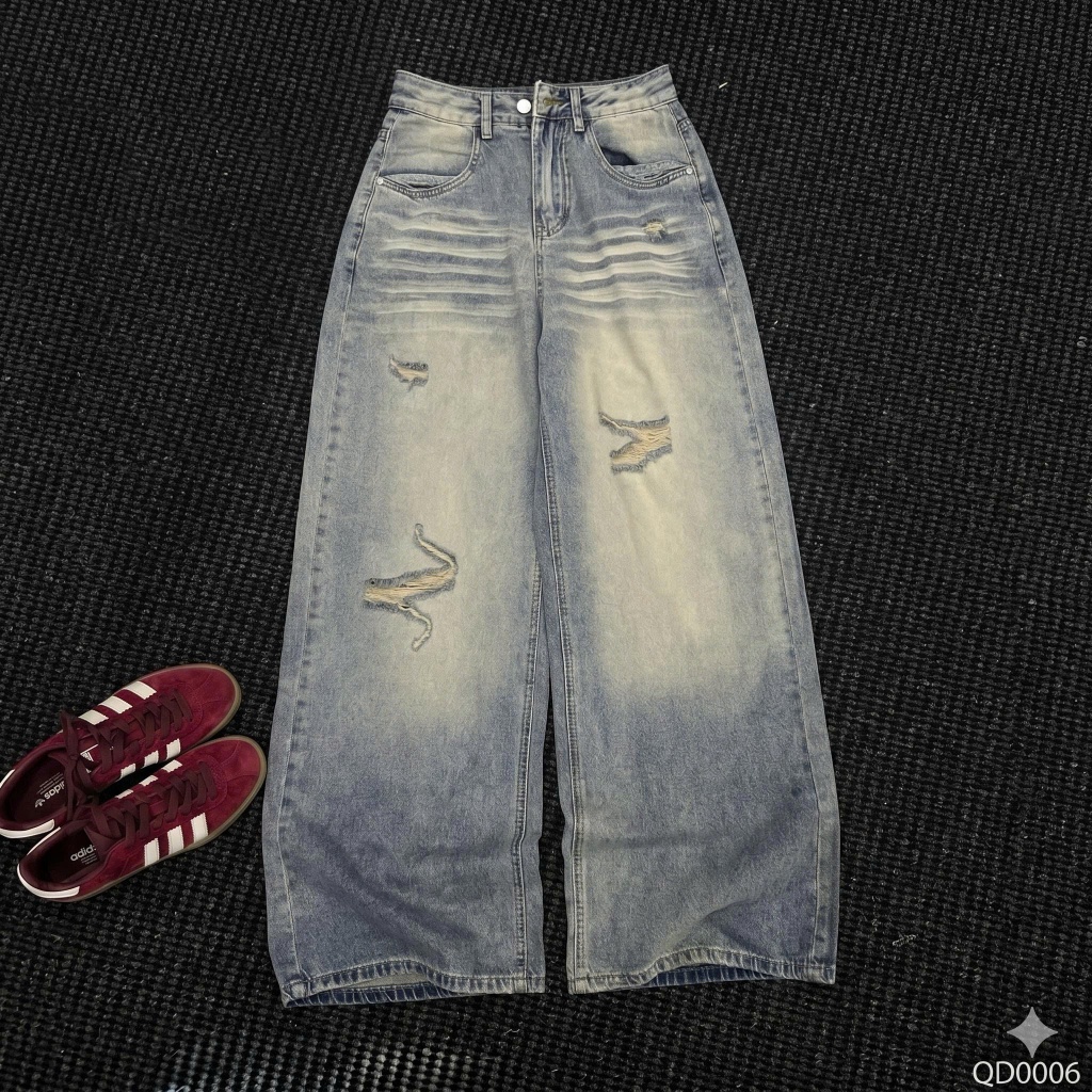 Quần dài jean denim bò ống suông rách bạc Mía QCCC QCL1 QD0006 #2260