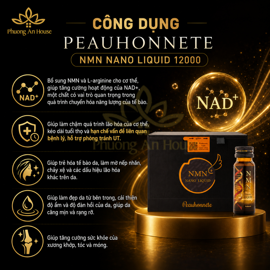 Thực phẩm bảo vệ sức khỏe Peauhonnête NMN Nano Liquid 12000 trẻ hóa da