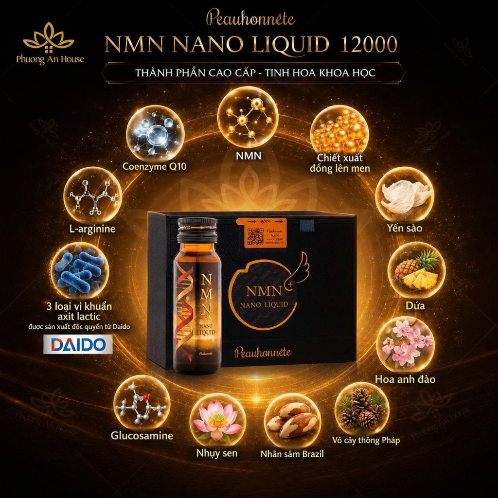 Thực phẩm bảo vệ sức khỏe Peauhonnête NMN Nano Liquid 12000 trẻ hóa da