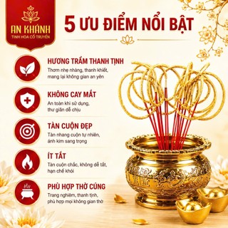 [TÀN ÁNH KIM] Nhang Vàng Ánh Kim Cuộn Tàn Số 6 An Khánh Không Hóa Chất Hộp 100 Nén Thơm Trầm Mùi Tết