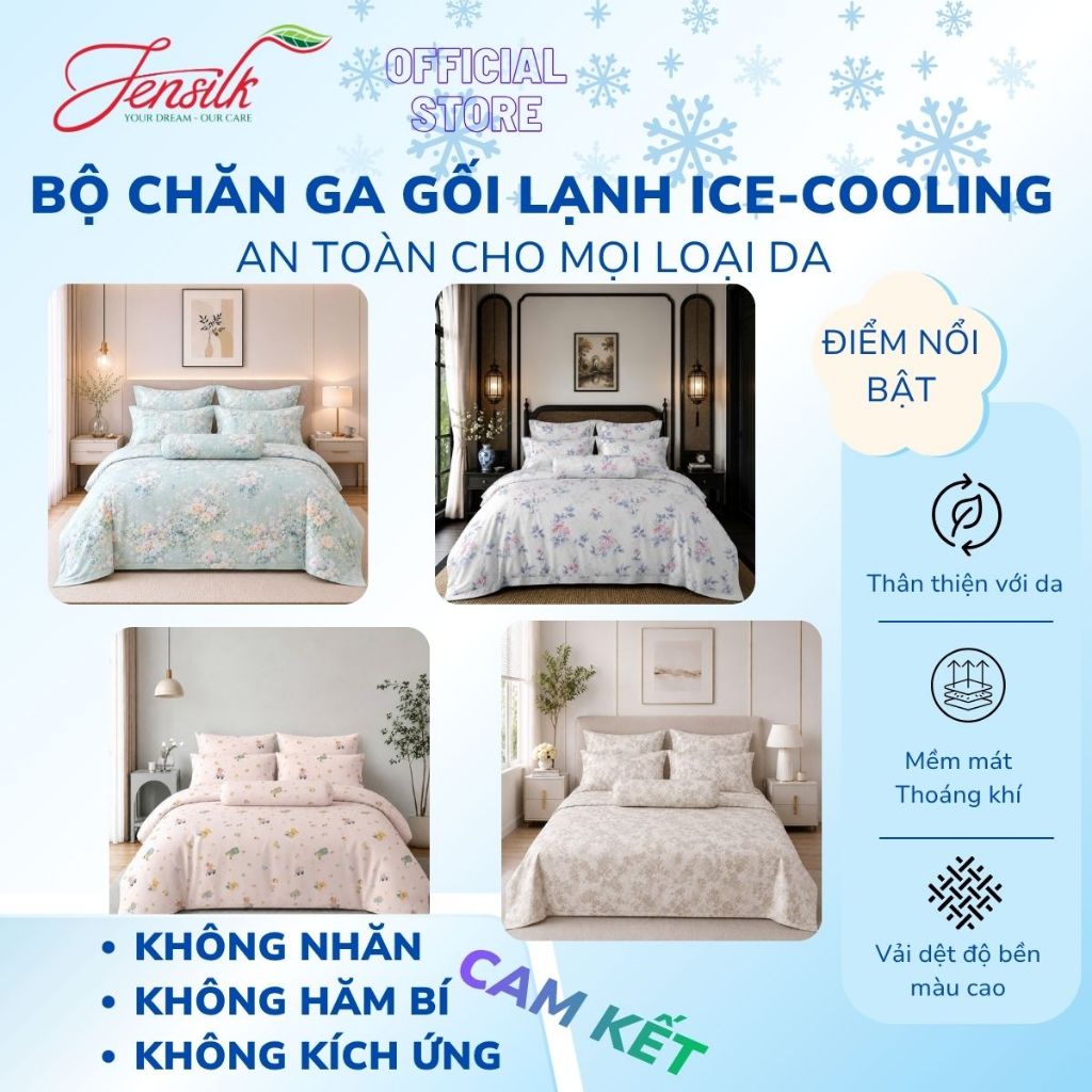 Bộ chăn ga gối lạnh ICE-COOLING CAO CẤP 2026, chất liệu làm lạnh nhanh, thoáng khí, chống nhăn