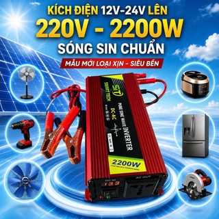 Kích Điện 12V - 24V SMART TECH 2200W Sóng Sin Chuẩn Chạy Thiết Bị Điện Gia Đình Và Xe Ô Tô Siêu Bền