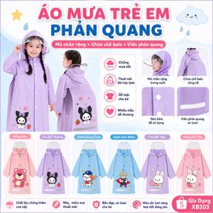 Áo Mưa Cho Bé Trai Bé Gái Mũ Chắn Rộng, Áo Mưa Trẻ Em Đi Học Có Viền An Toàn Khi Trời Mưa AD6